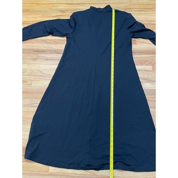 Eileen Fisher Women's M Black Dress Rayon Shift Midi Cocktail Travel Minimalist - Picture 9 of 12